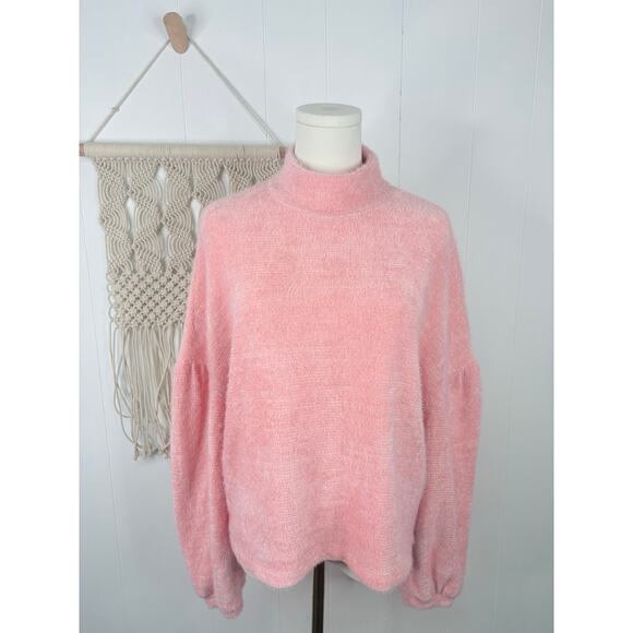 Sanctuary Pink Eyelash Knit Mock Neck Sweater Womens Medium Plush Popover - Picture 1 of 8